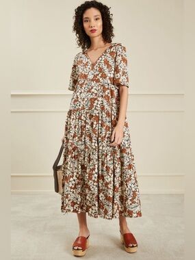 Weekend by Max Mara Sabato Floral Cotton Midi Dress | Tiered Italian Designer